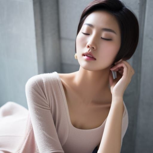 Beautiful pretty cute gorgeous Asian Chinese girl eyes closed