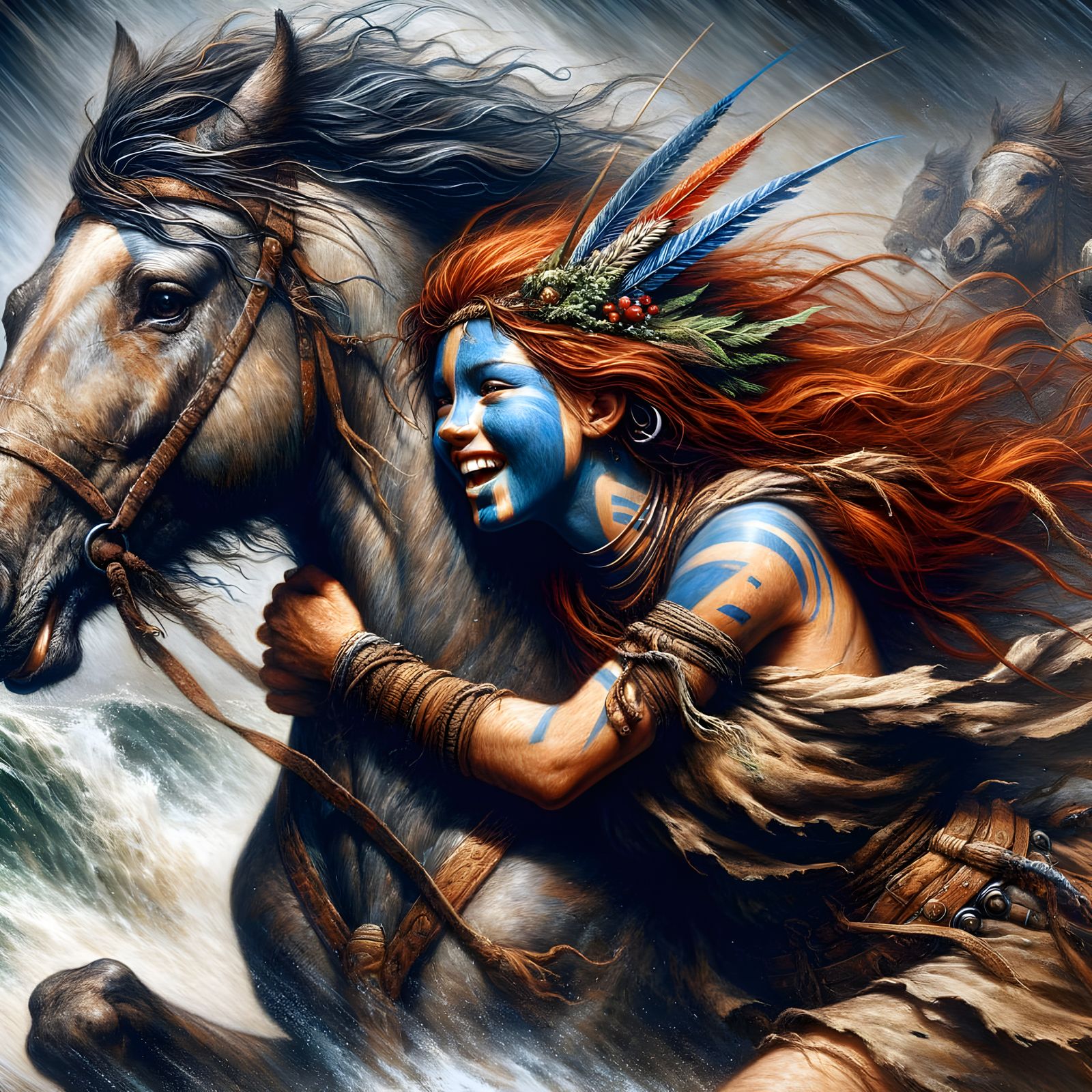 British Celtic Iceni tribe princess, blue woad war paint  by @Unc Cole