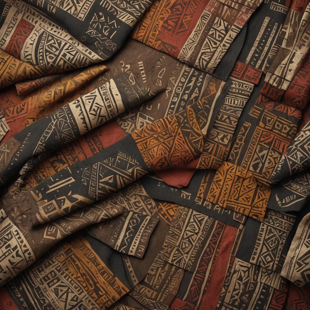 African Mud-Cloth Patterns on Pieces of Cloth