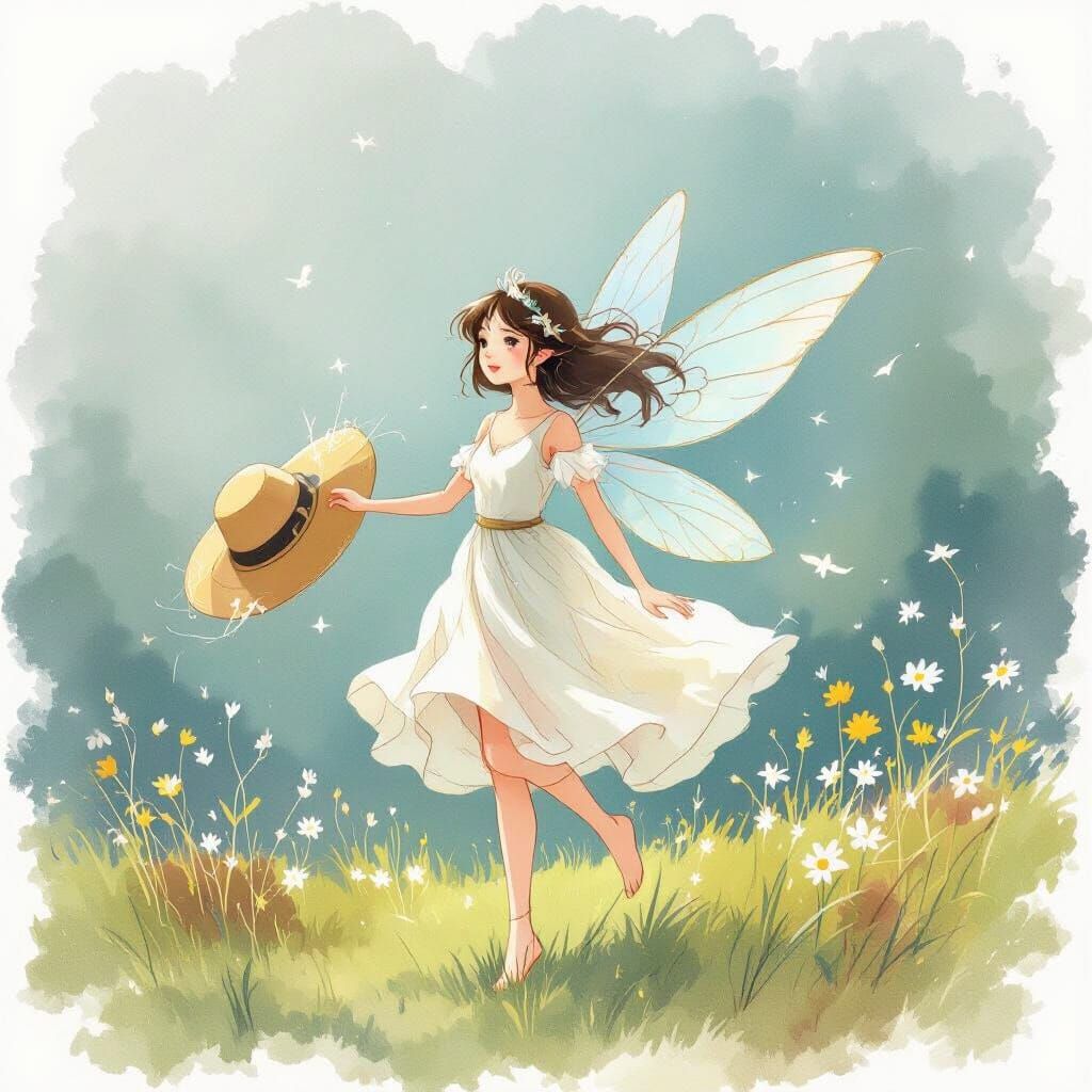 Fairy Hat Chase in Whimsical Anime Style
