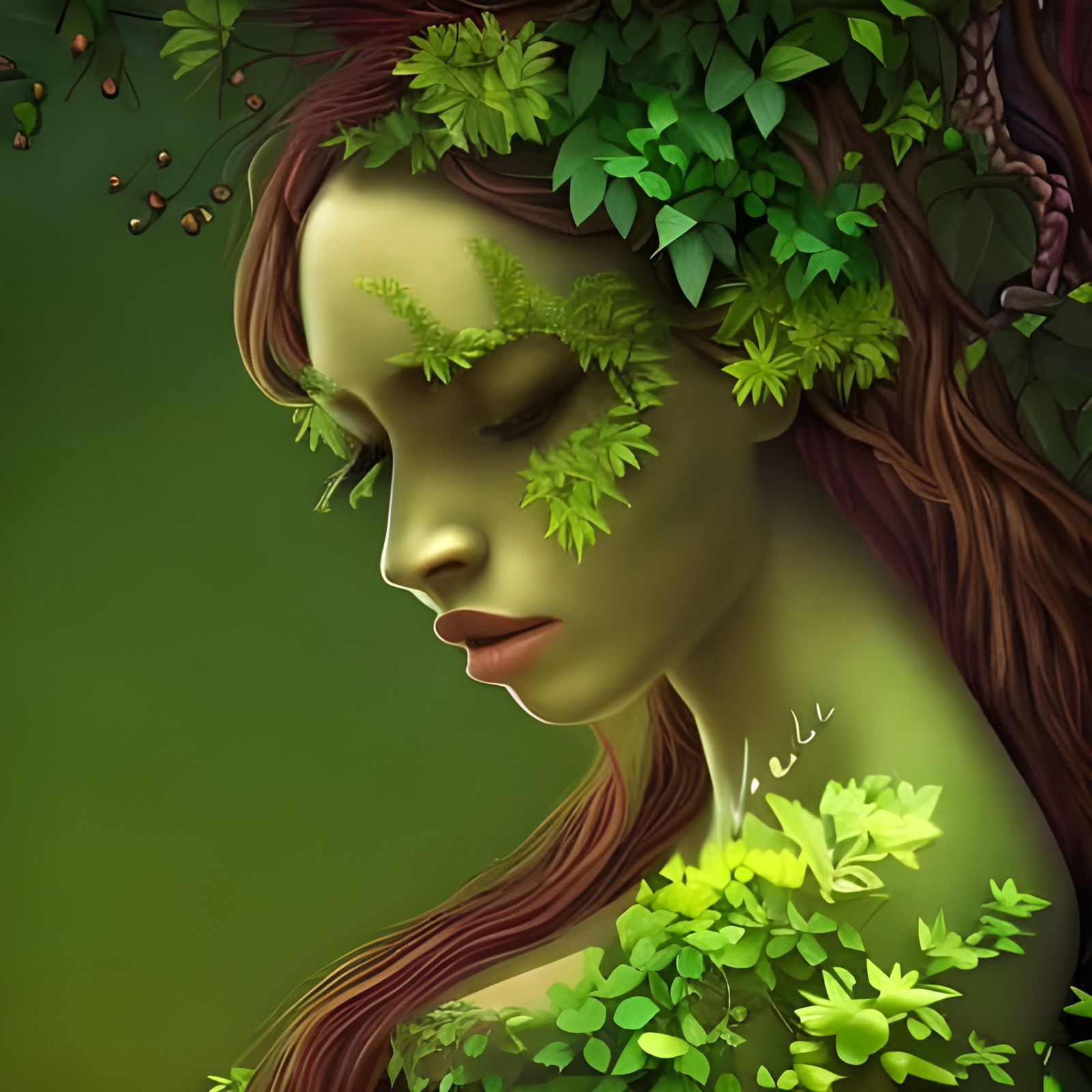Tree Morphing into Woman: Detailed Fantasy Art