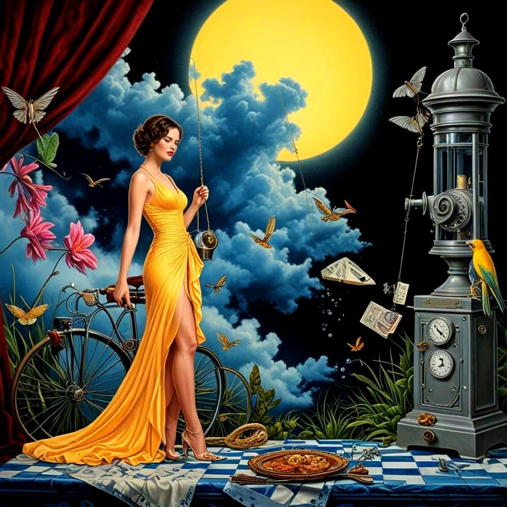 Surrealistic Lady in Vibrant Fantasy Scene