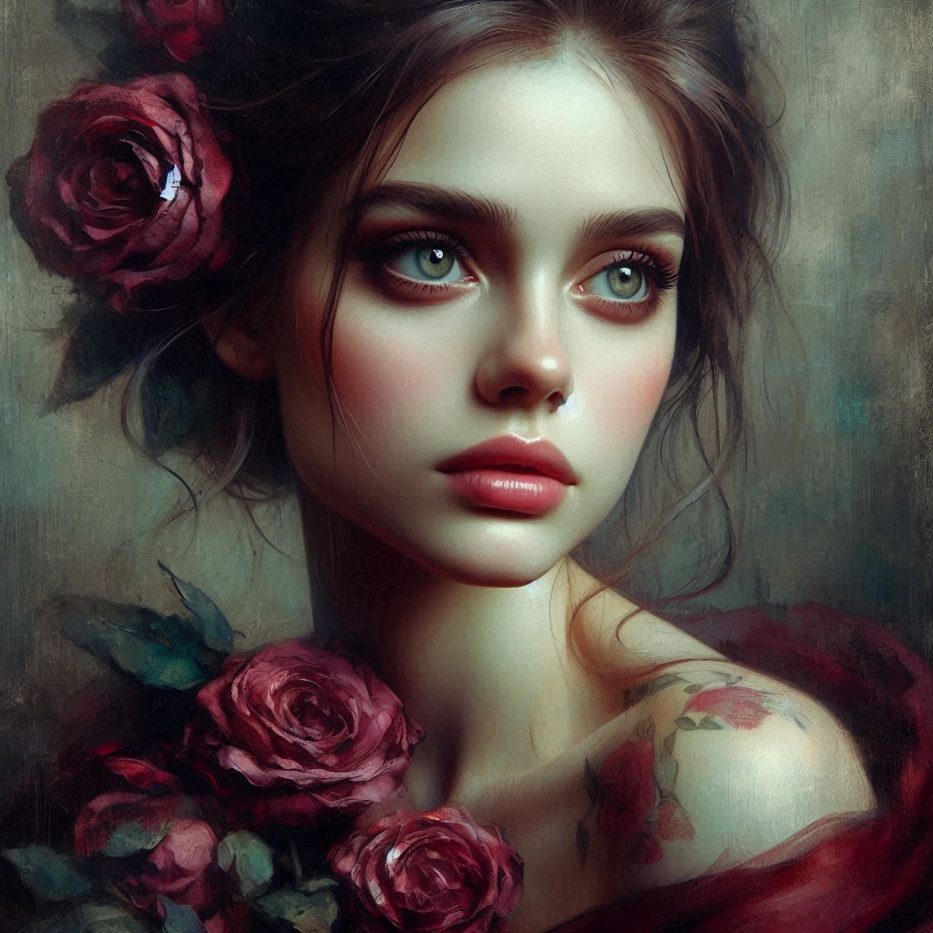 Woman with red roses