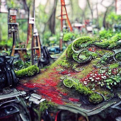 Beautiful overgrown park covered in magic and moss Post-Apoc...