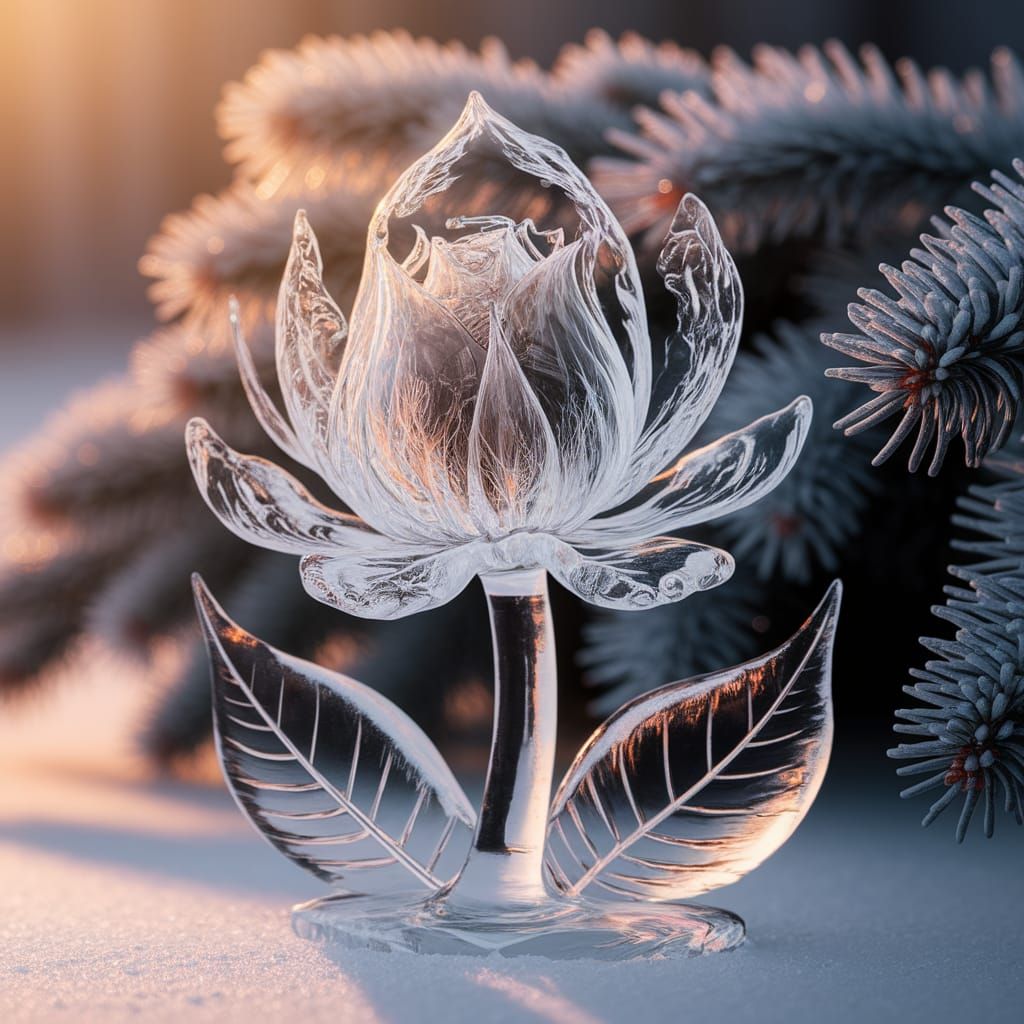 A single flower carved from ice catching soft winter light  by @Babasik