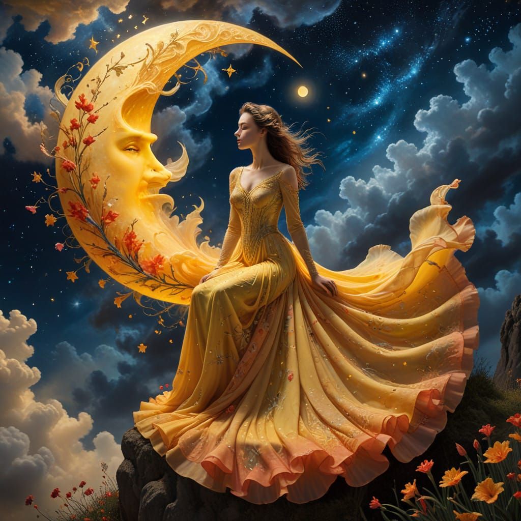 Surrealist Goddess Reigns Over Starry Night Sky