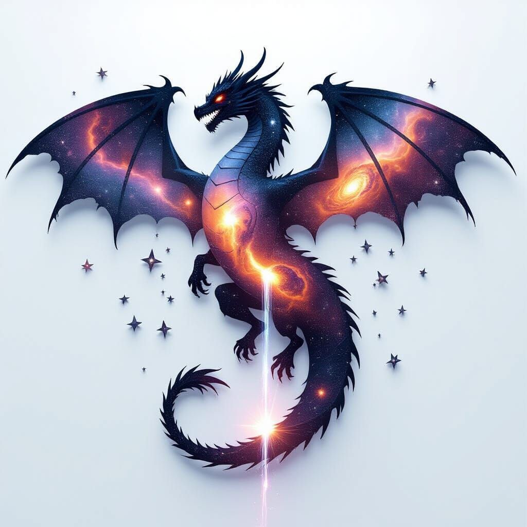 Galactic Dragon Silhouette in Surreal Double Exposure Style