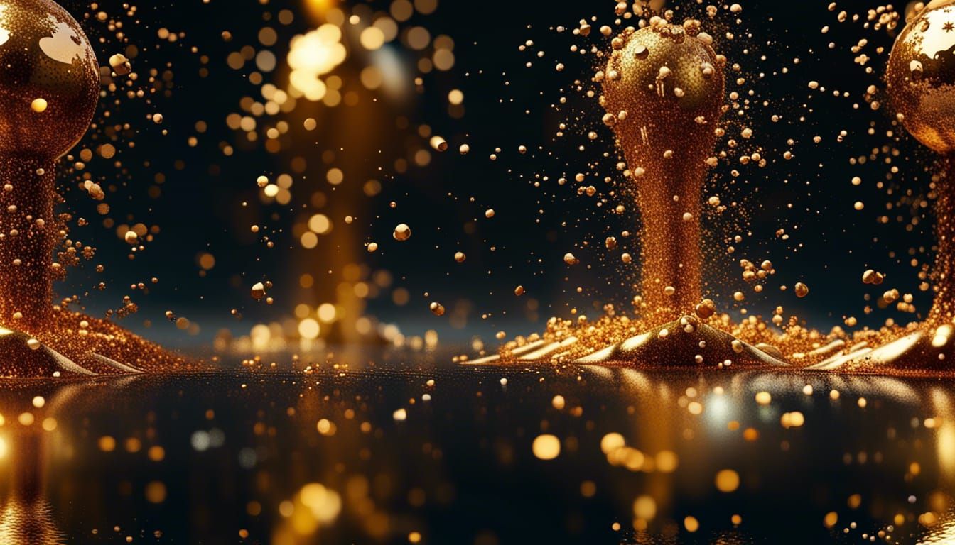 Glitter explosion with reflection in water, made of coloured...