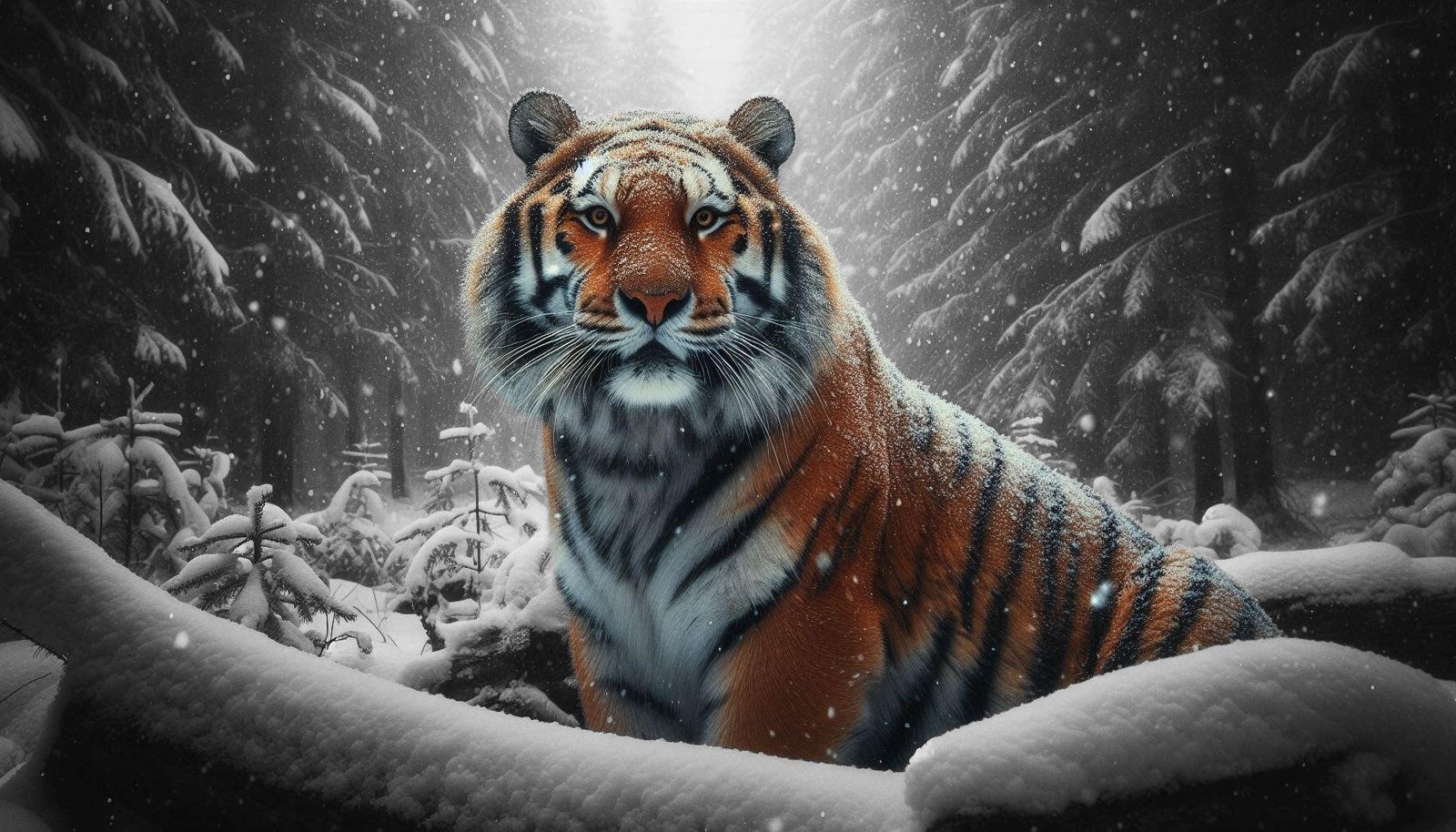 Siberian Tiger in Snowy Woods