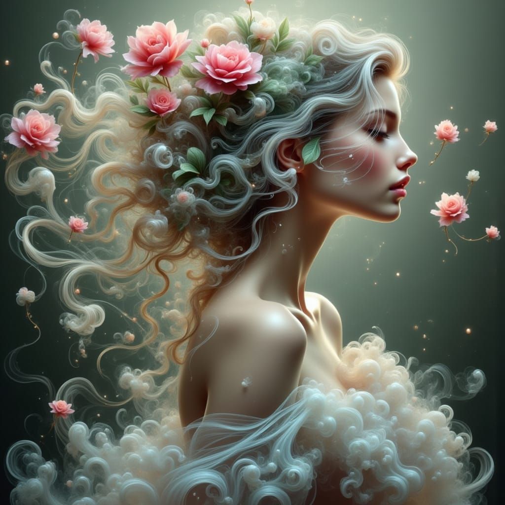 Ethereal Woman with Roses and Tentacles in Noir Style