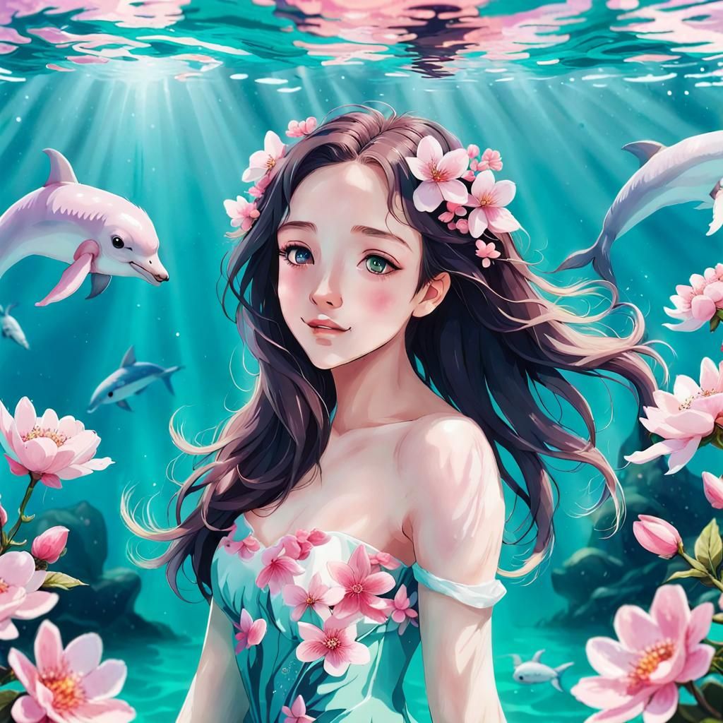 Cherry Blossom and Dolphin AI Creation