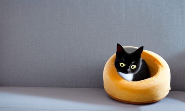 A cat sitting in a donut-shaped pillow.