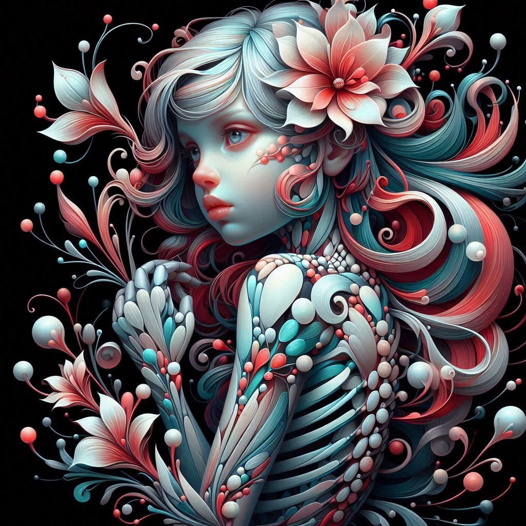 Red White Teal Petal Girl