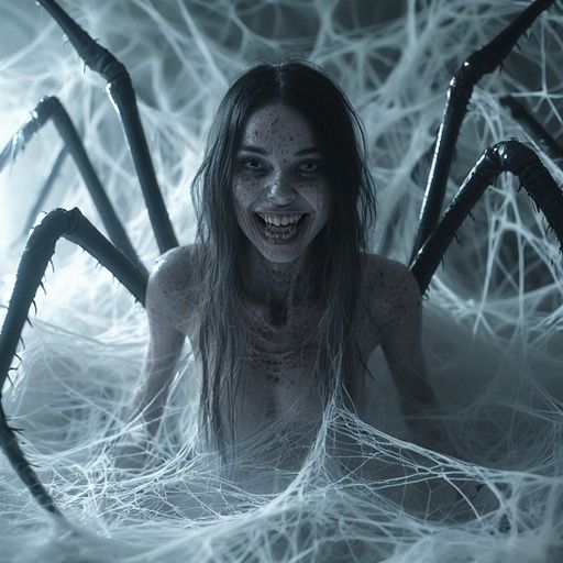 Nightmare fuel horror image of a Pure Evil demented spider q...