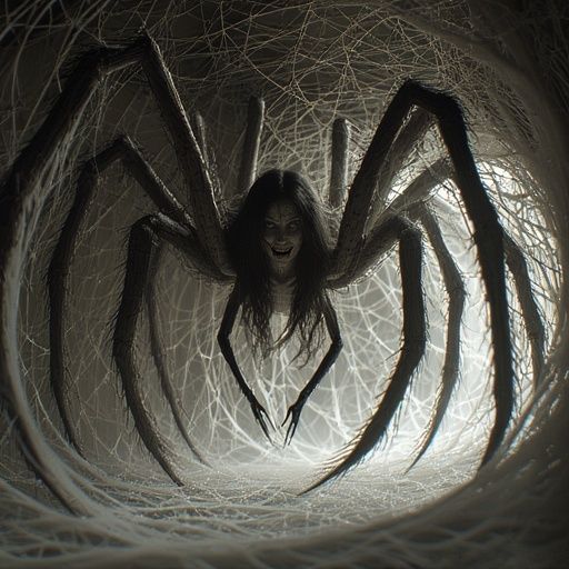 Nightmare fuel horror image of a Pure Evil demented spider q...