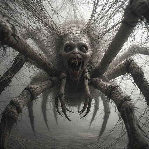 Nightmare fuel horror image of a Pure Evil demented spider q...