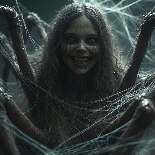 Nightmare fuel horror image of a Pure Evil demented spider q...