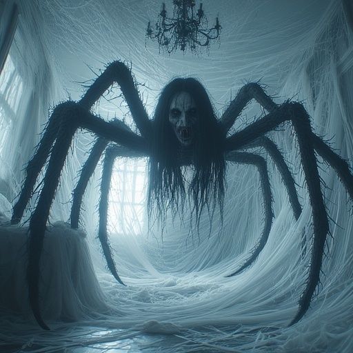 Nightmare fuel horror image of a Pure Evil demented spider q...