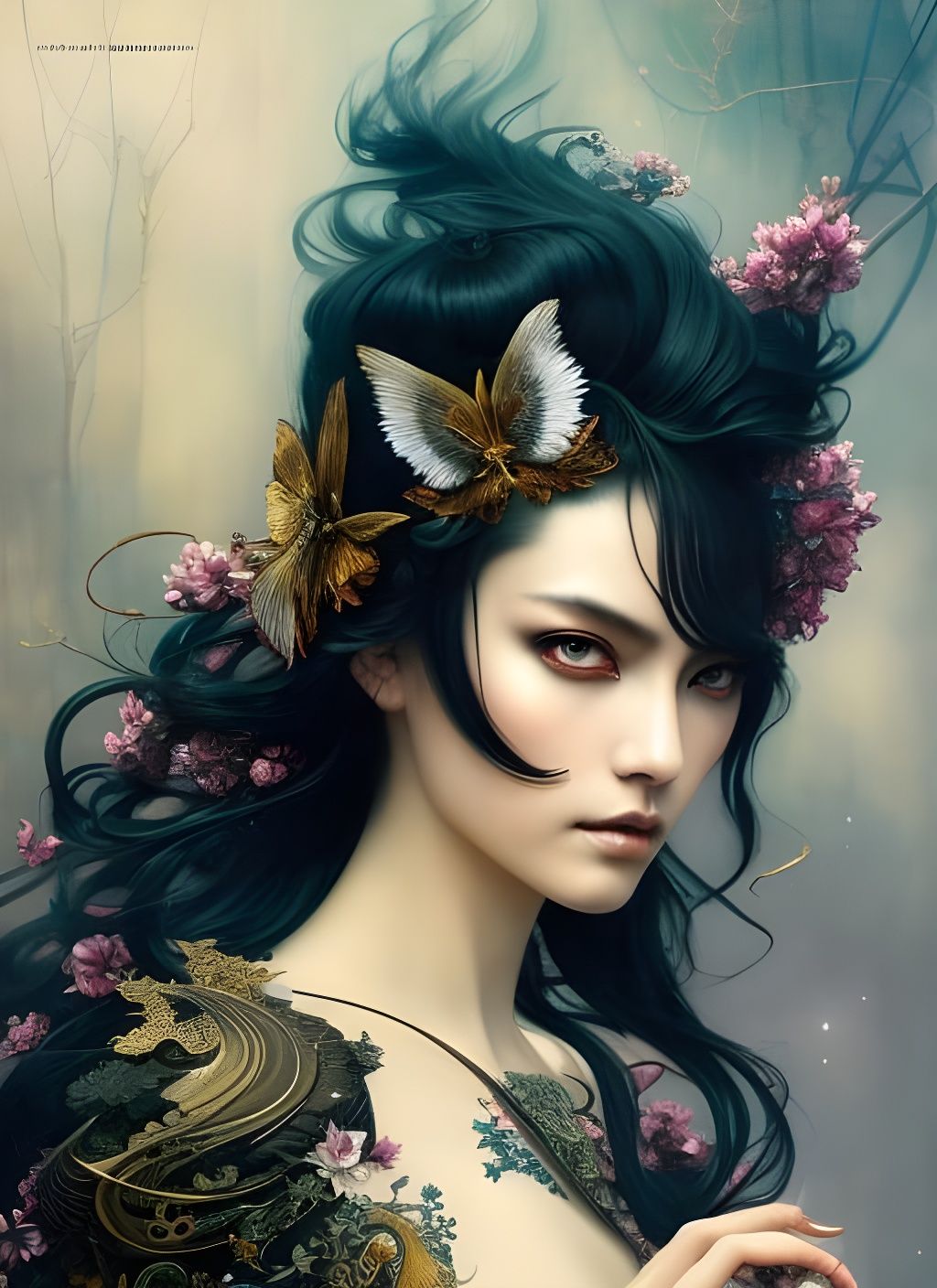 Beautiful Japanese Fox Woman Portrait in Fantasycore Style