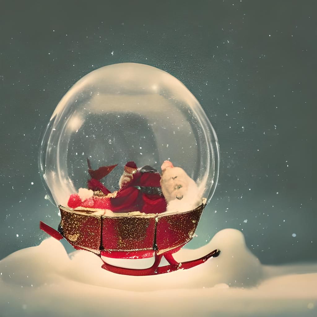 A stunning image of Santa and his sleigh in a snow globe