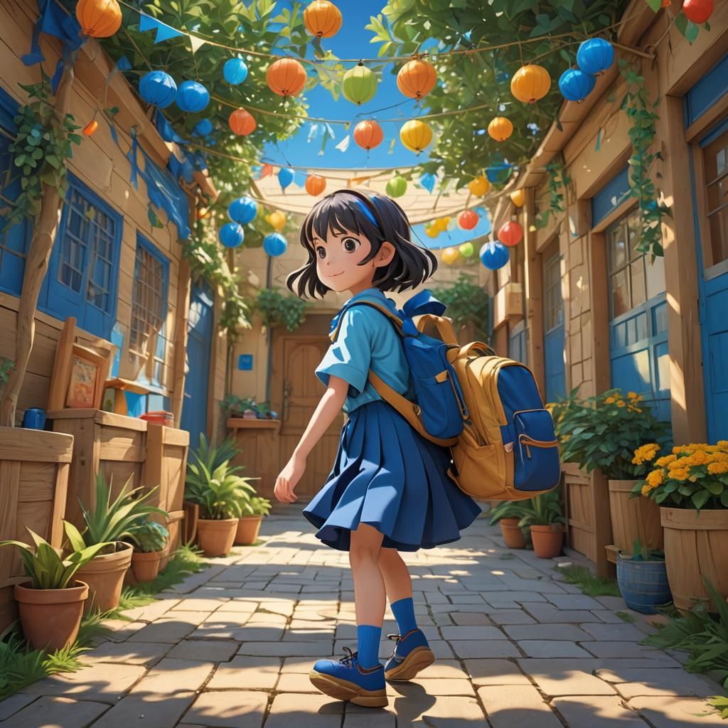 Anime Girl Walks to School on Sukkot