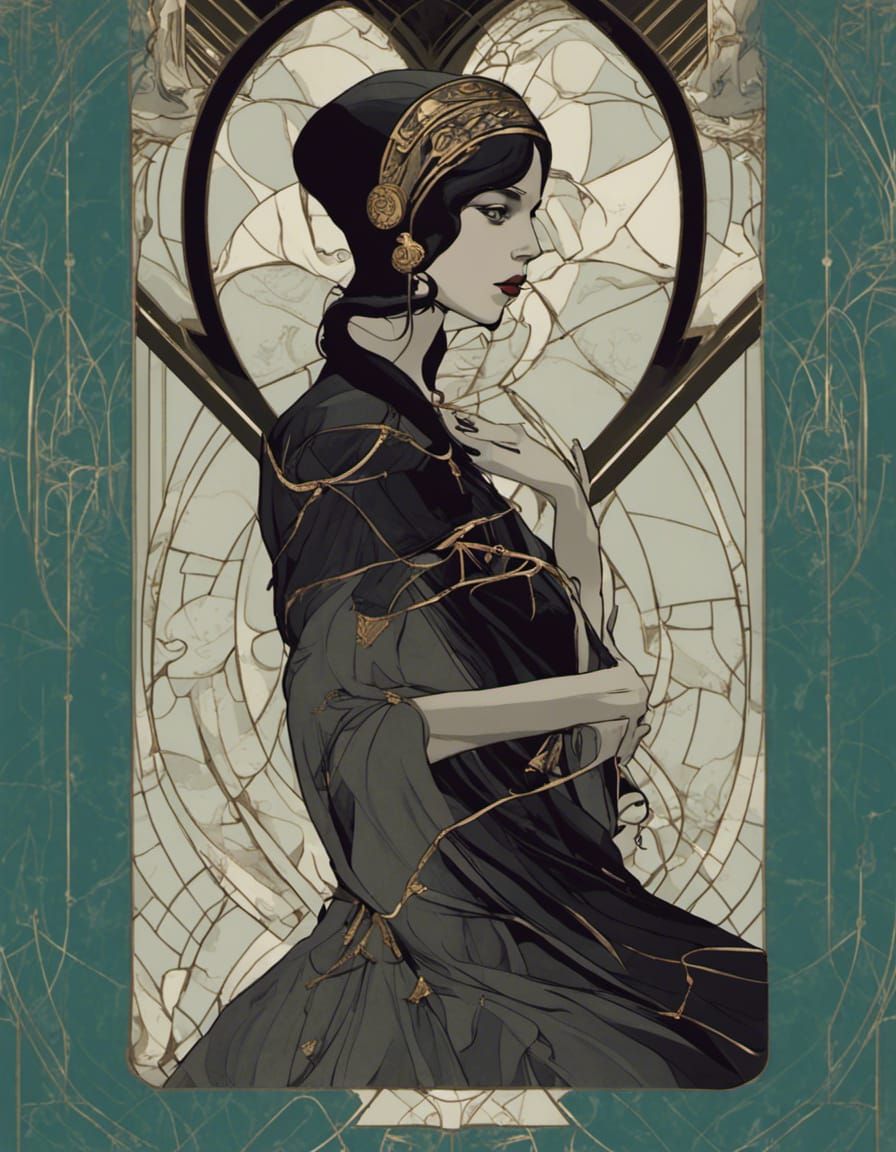 tarot "The Empress", geometric Art Deco enigmatic figure in ...