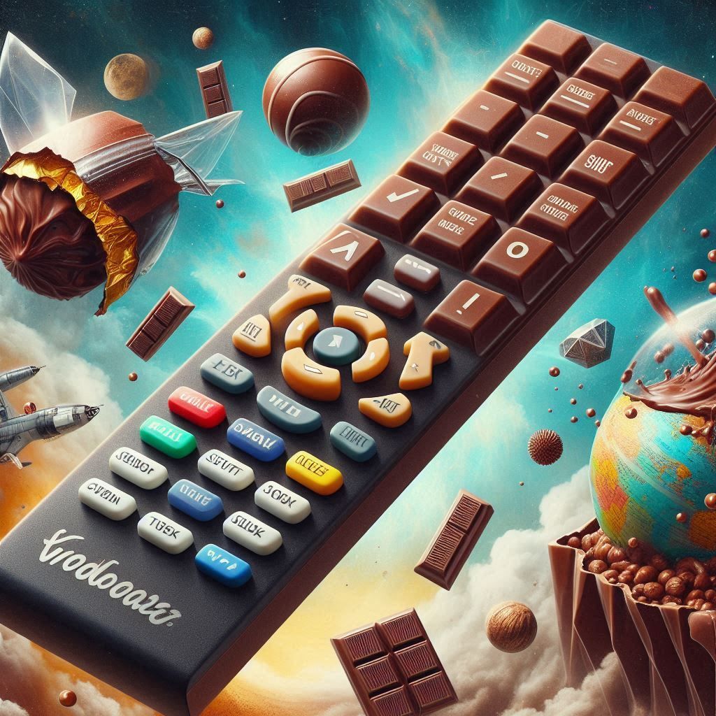 A chocolate bar used as a TV remote control 🍫📺
