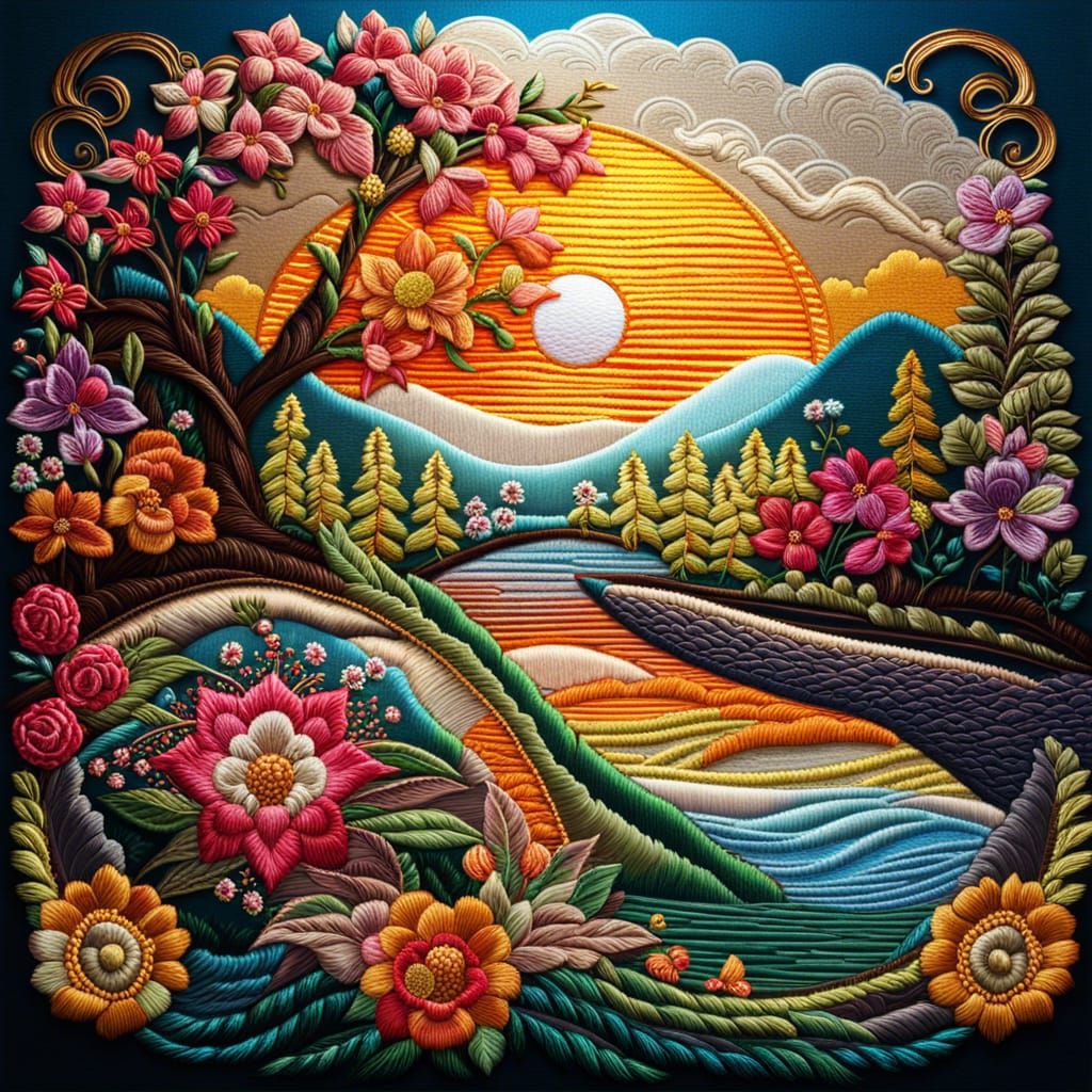 sun rises over a blossoming bush by the river  by @Vaclava