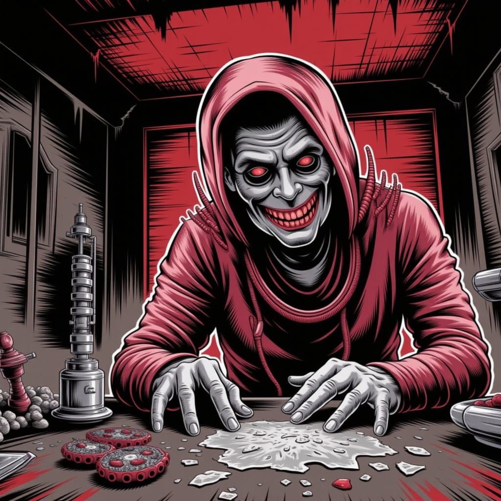 Vermilion Spaceman navigating a 

Old, Dilapidated Mansion room

Comic book Horror By Terry Moore <lora:Sequence X-23:1.0>