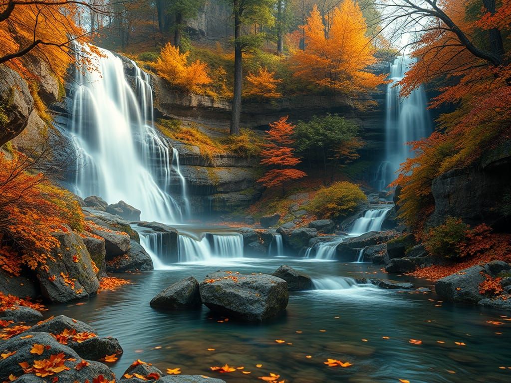 Autumn Waterfalls Ultra-realistic digital 
It's like a philosophical tale drawn by a child, but so important to tell...
The composition is ...