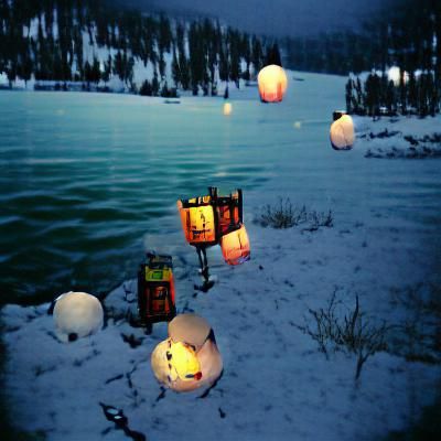 the lake and the snow and the lanterns we saw all night long