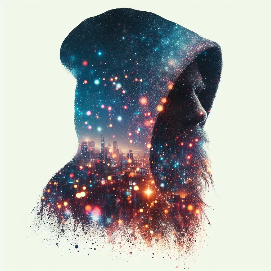 double exposure beautiful fantasy DALL-E 3 portrait landscap...