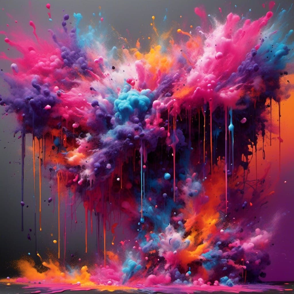 <lora:Colored Smoke:1.0> Pink and purple paint splattered ev...