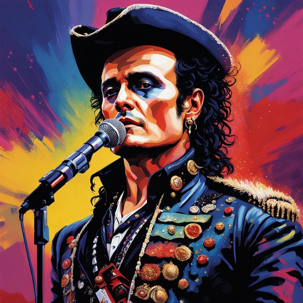 Adam Ant performing to a crowd of colourful New Romantics