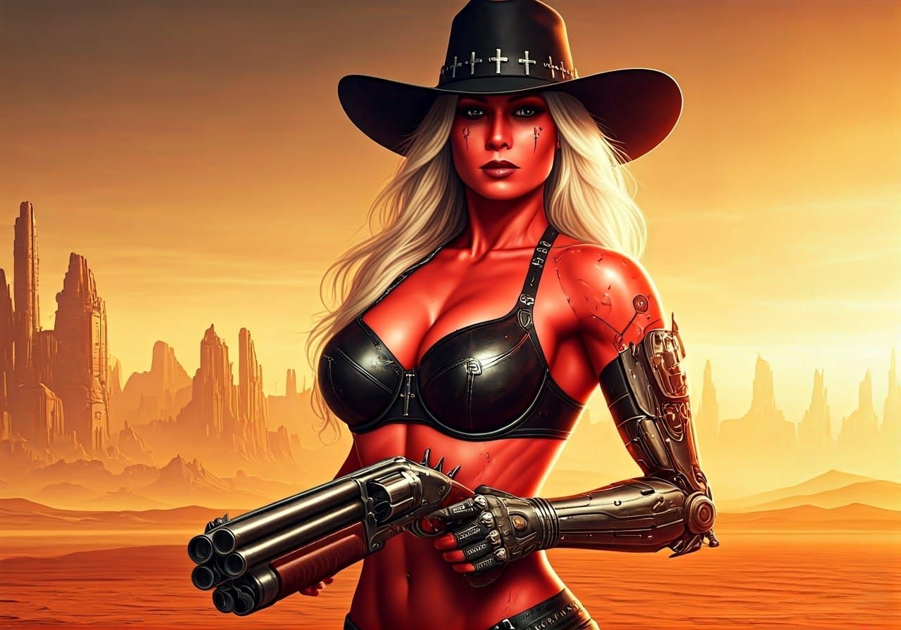 Brie Larson as a Gothic Latina gunslinger v2