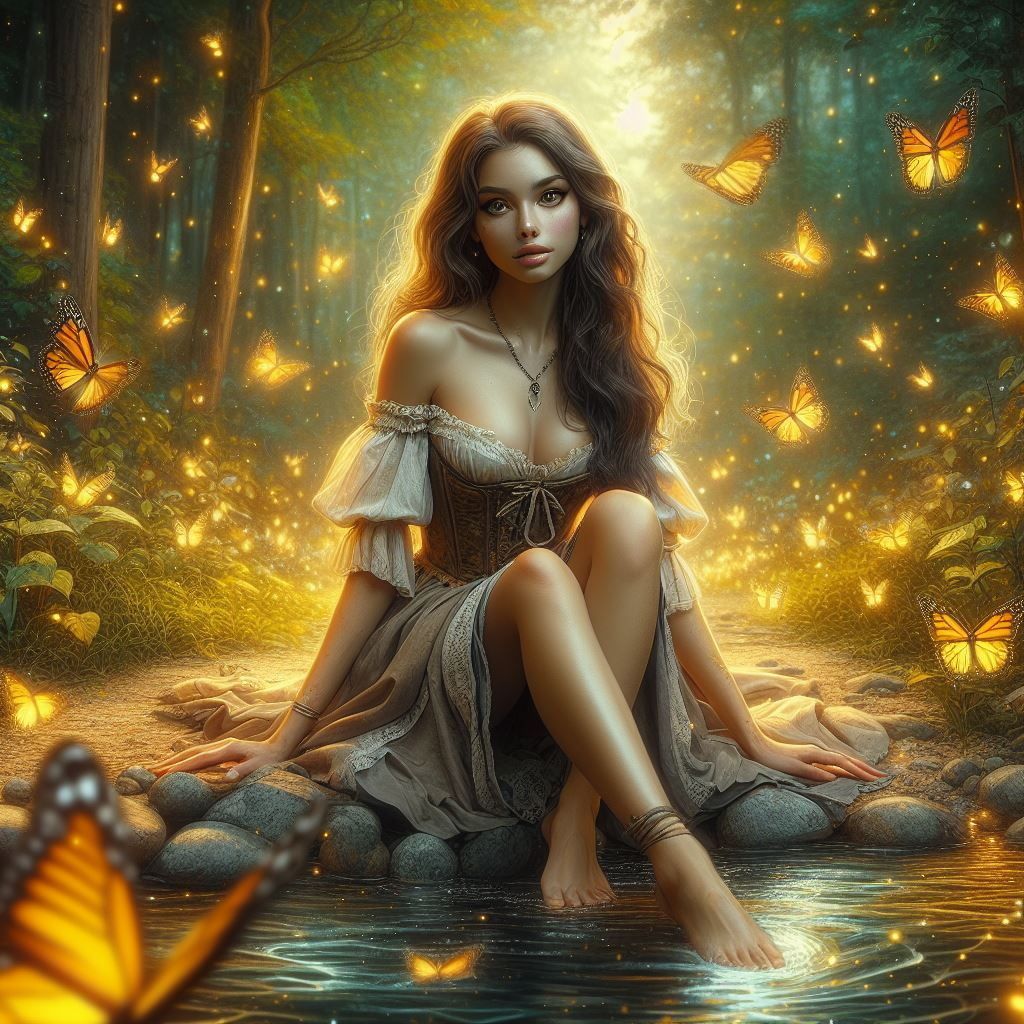 A Beautiful Woman in a Secret Garden, Pencil Sketch