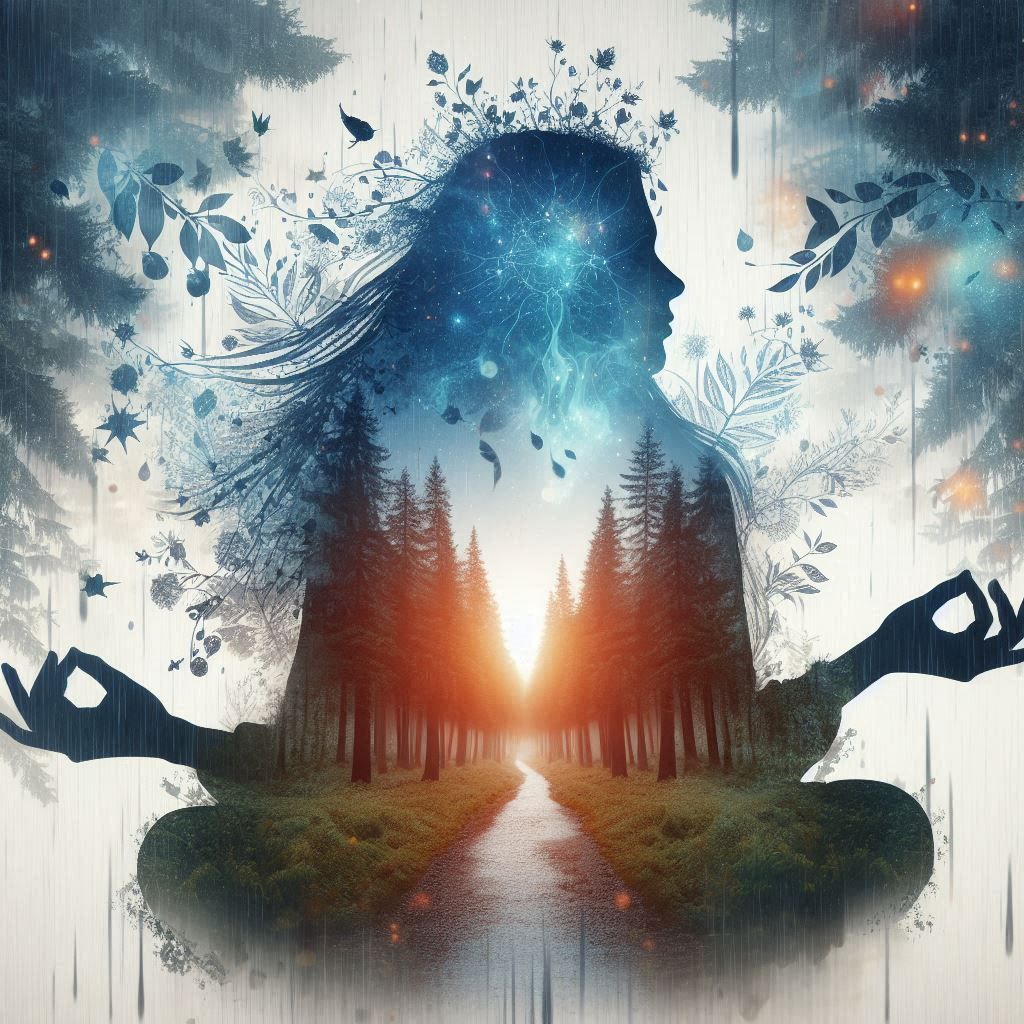 double exposure beautiful fantasy DALL-E 3 portrait landscap...
