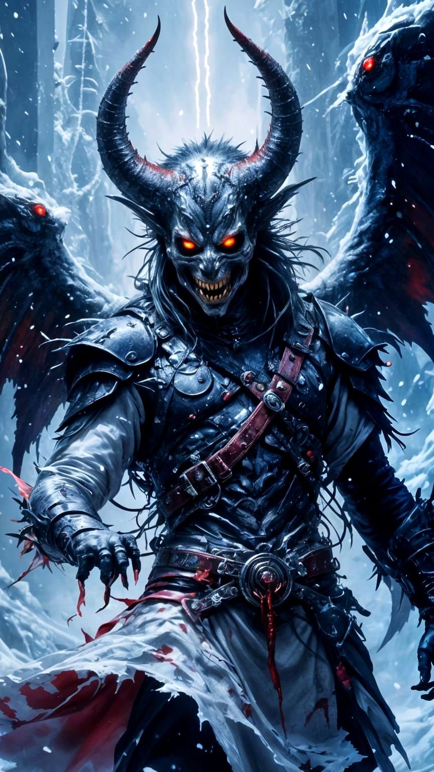 Sinister Demon Creature in Snowing Dark World