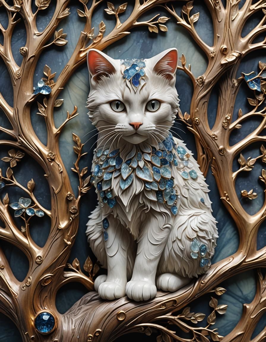 (Finnish Style Panel depicting Kitty In A Tree created out o...