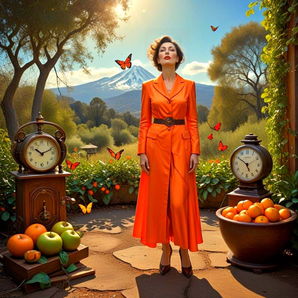 Surrealistic Lady in Whimsical Scene