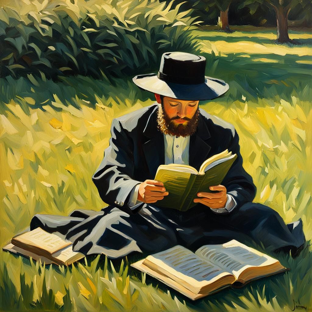 Boy Reading Book in Impressionist Style