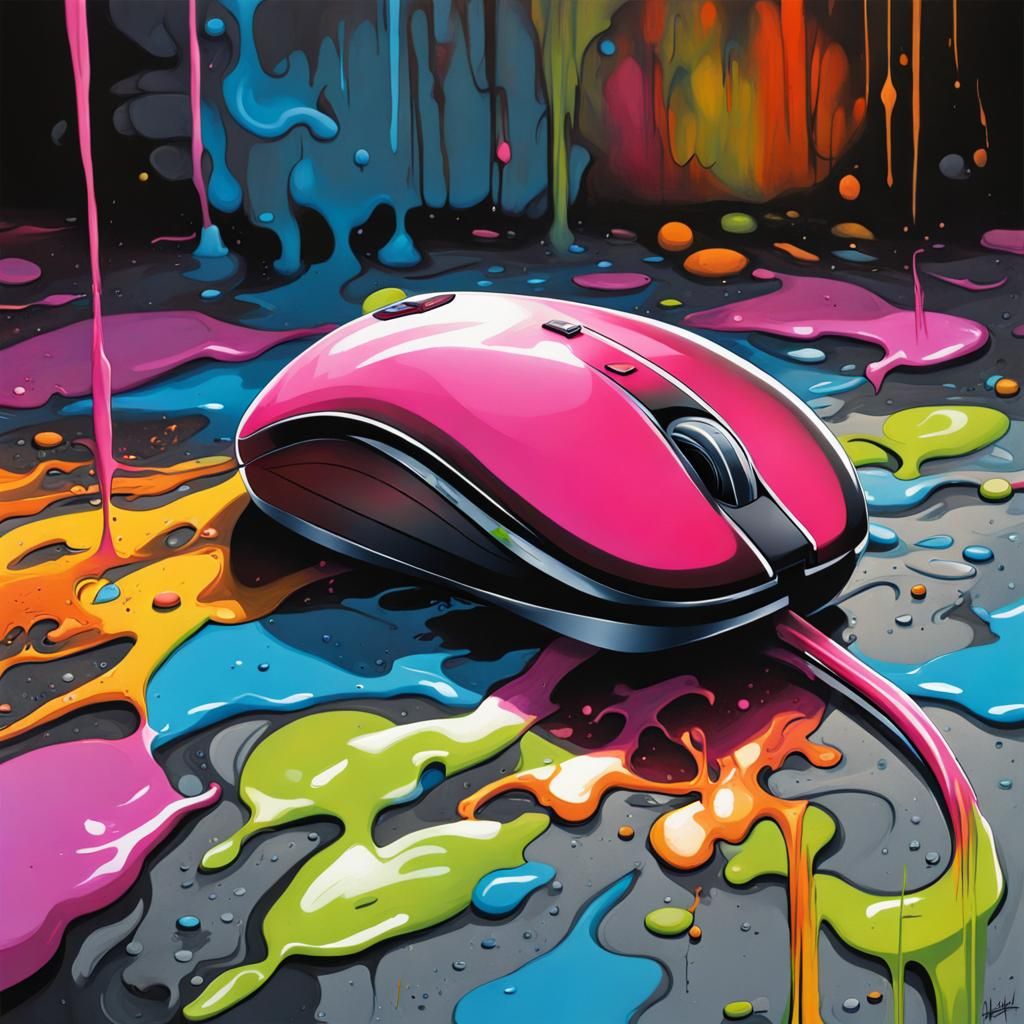 computer mouse graffiti art, splash art, street art, spray p...