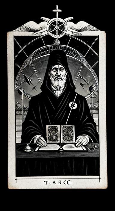 black and white photography. fog. old fashioned tarot card d...