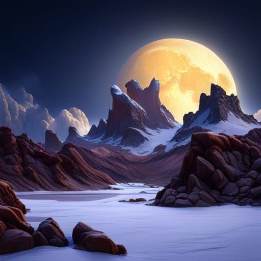 waning moon in the night sky detailed matte painting, deep color ...