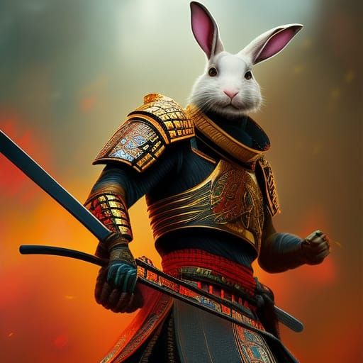 cute samurai Rabbit ; triadic colors ; Pixar, Disney, concept art, 3d ...