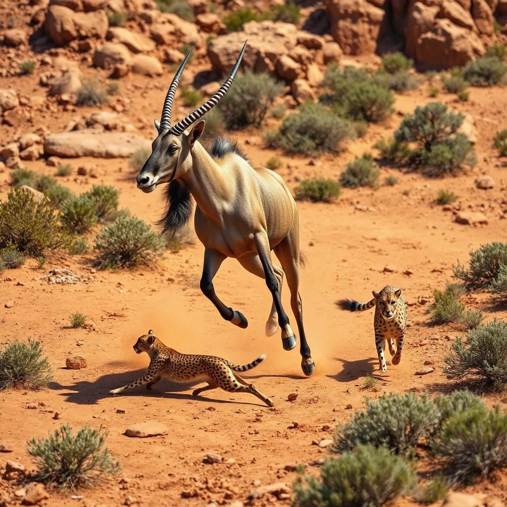 Elegant oryx running away.