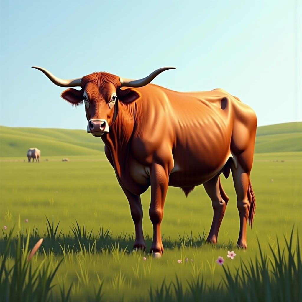  <lora:Realistic Digital:1.0> An ox standing in a pasture