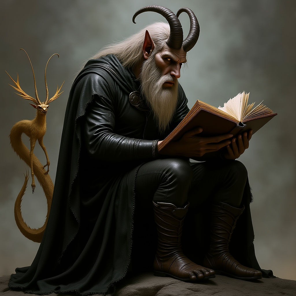 Pictish Annunaki Goat-Man Reading Dragon Book