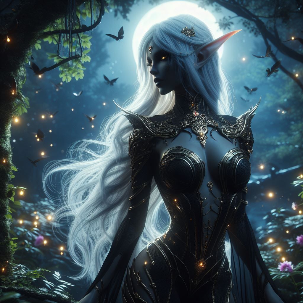 Drow lady in the night forest