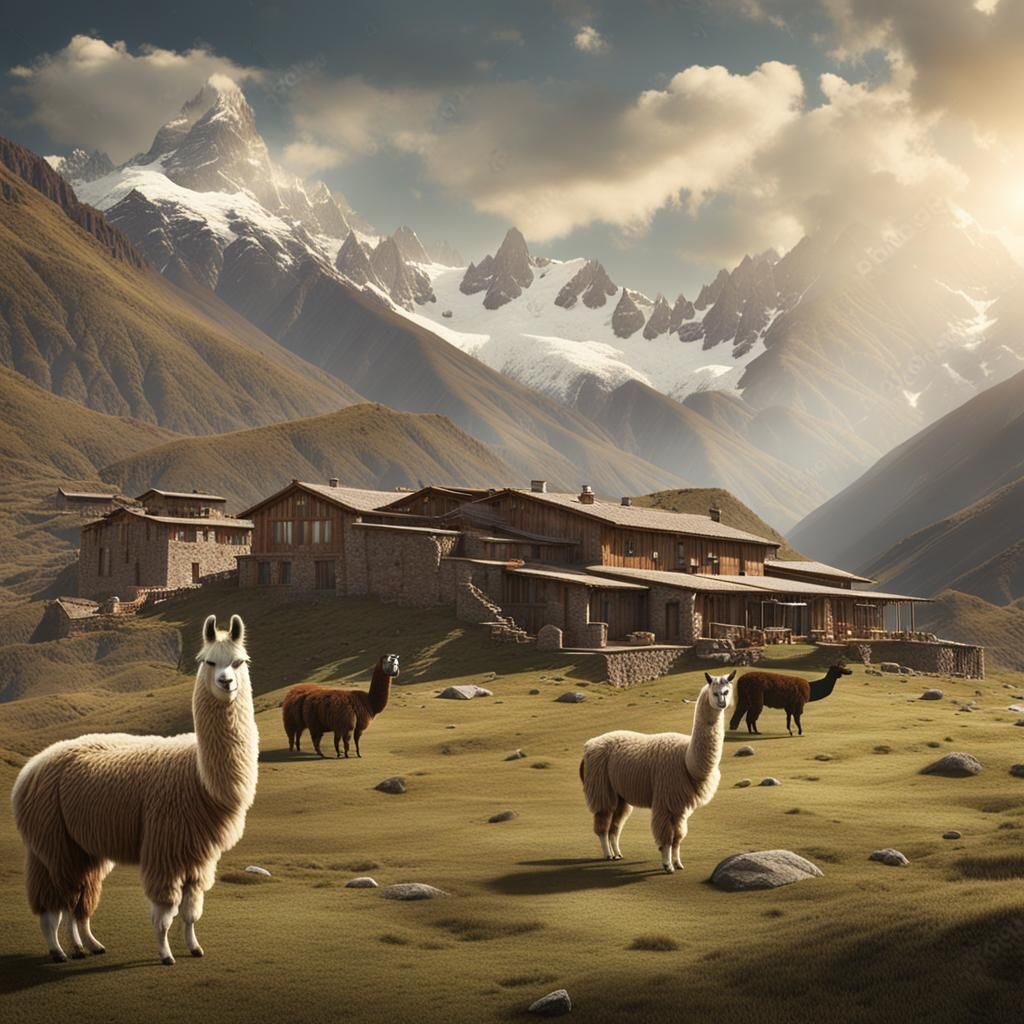 llama ranch in the Andes mountains